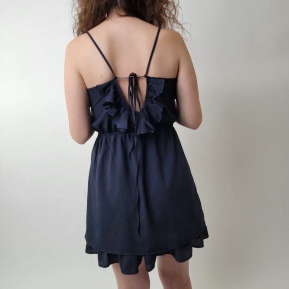 Navy Blue Ruffled Romper Mini Dress L - Picture 4 of 11